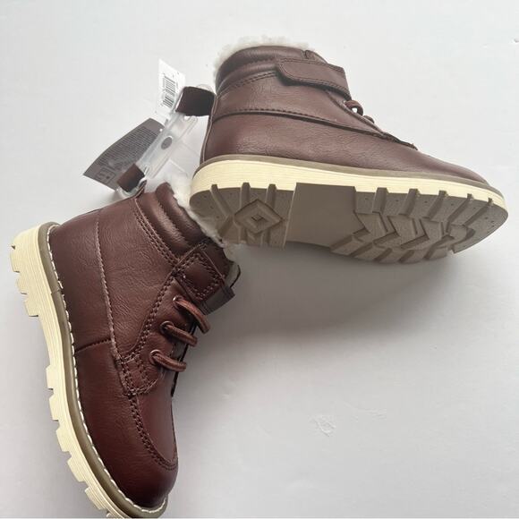 Old Navy Boys Dressy Cognac High Top Boots with Faux Fur Lined Sz 7 - Picture 6 of 11